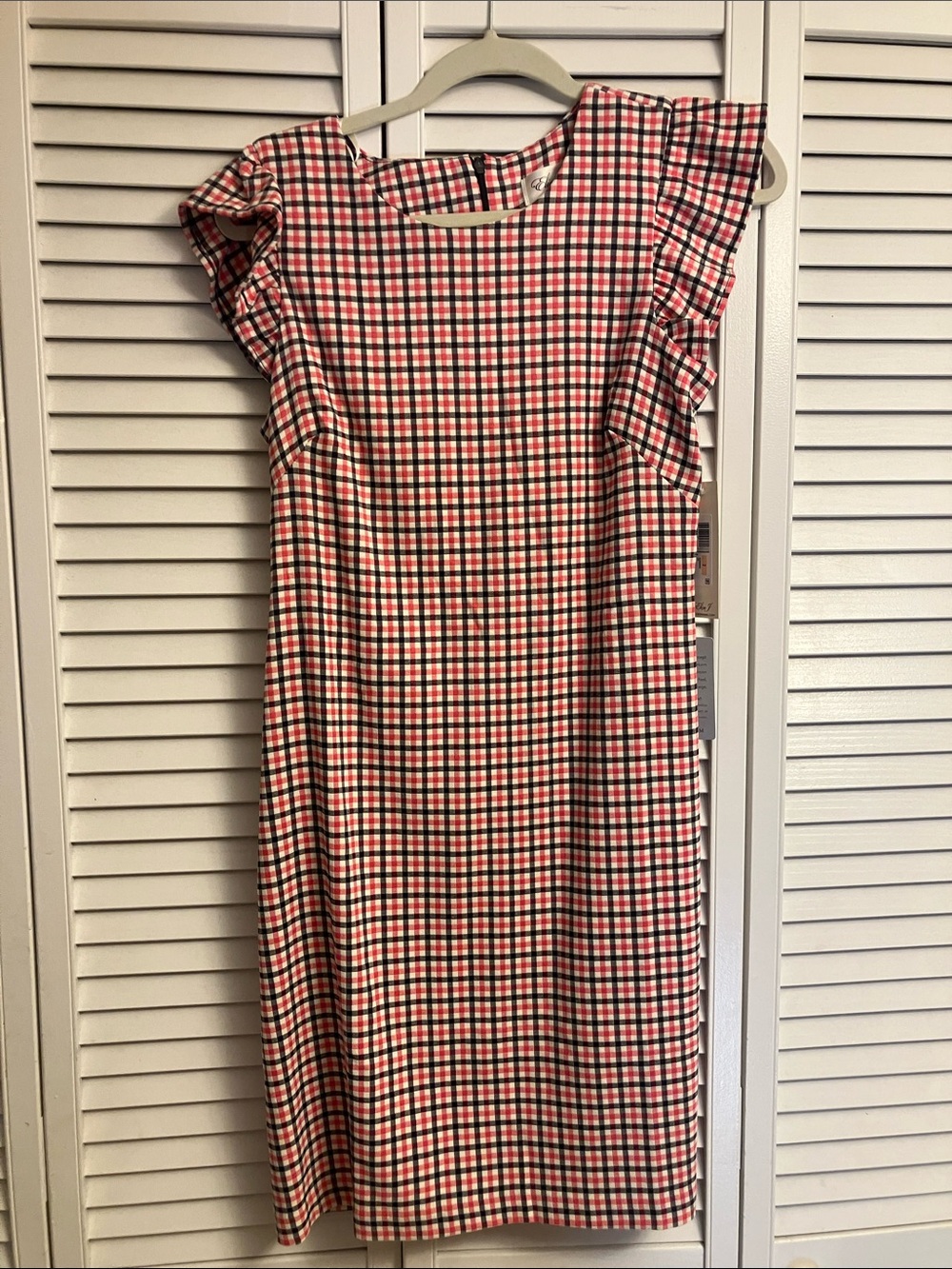 Eliza J Red and White Gingham Ruffle-Sleeve Midi Dress